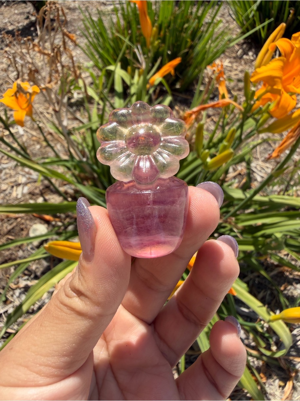 Natural Rainbow Fluorite Flower Pot Carving,Crystal Flower in Pot,A561